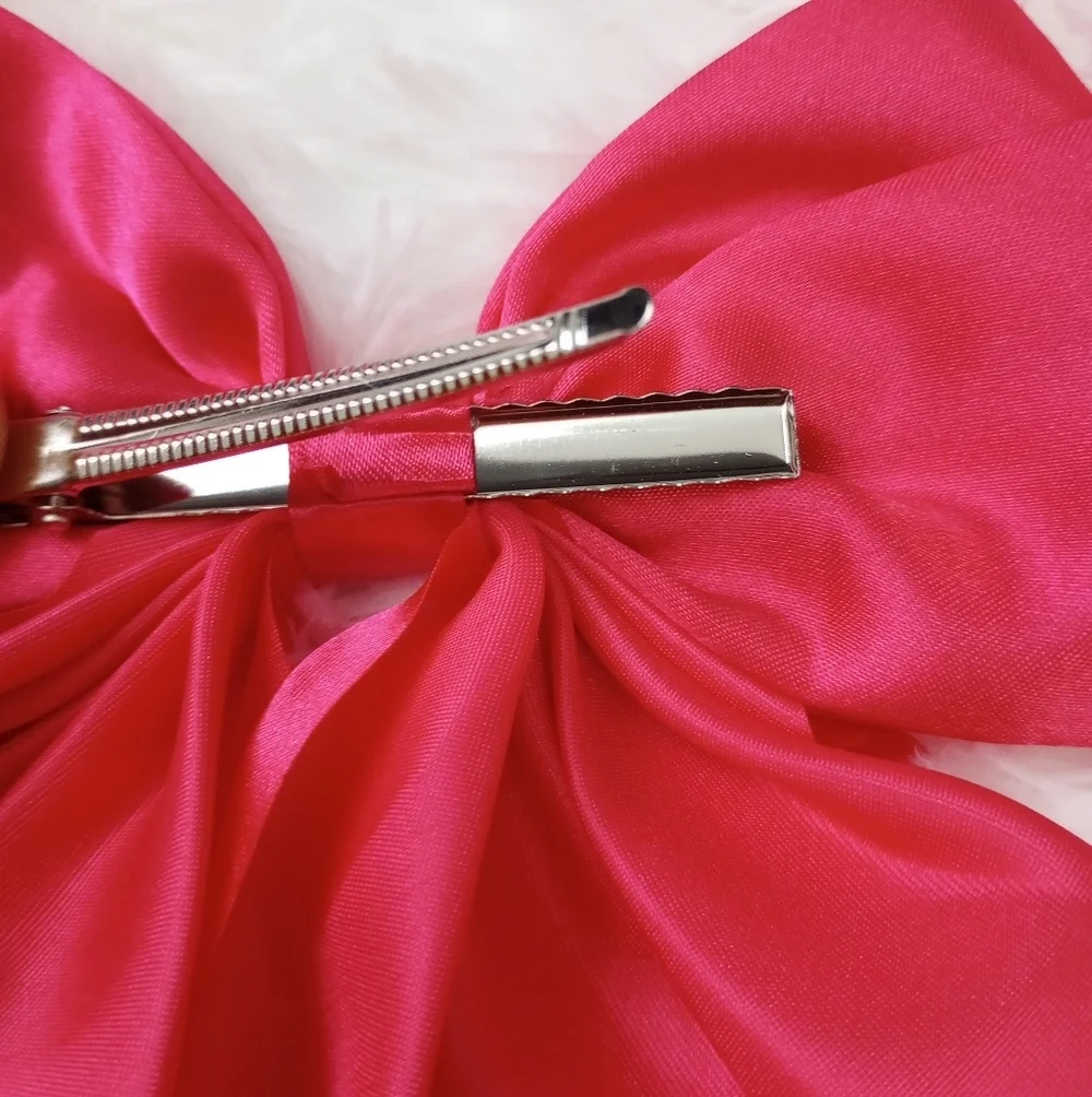 Pretty Hot Pink Large Satin Hair Bow Clip